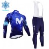 Fietskleding (Fietsshirt Lange Mouw + Lange Koersbroek) 2024 Movistar Team Winter Thermal Fleece - Blauw